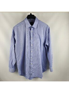 David Donahue Shirt Mens 17 - 34/35 Dress  Button Up Long Sleeve Blue Size